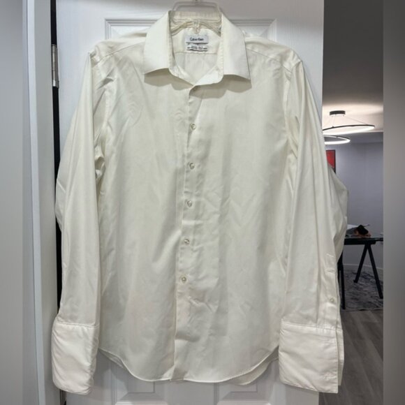 Calvin Klein Men Slim Fit Non Iron White Dress Shirt 17 34/35 - Picture 2 of 6